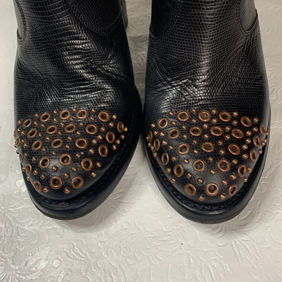 Studded‎ Toe Black Leather Ankle Boots Square Toe Block Heel Fashion Shoes - Picture 5 of 10